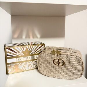 Dior Beige Woven Cosmetic Case with Gold Hardware